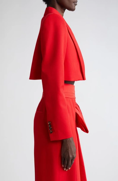 Shop Alexander Mcqueen Wool Crop Tuxedo Jacket In Lust Red
