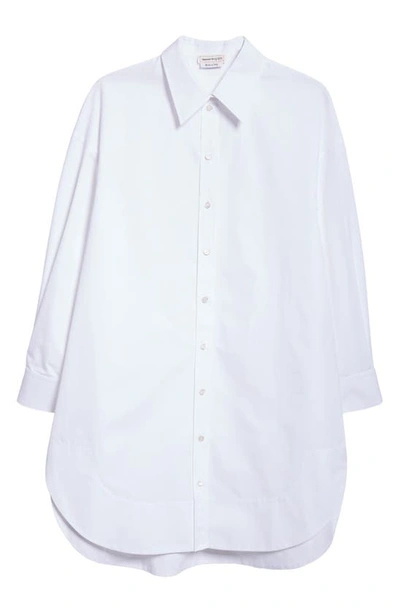 Shop Alexander Mcqueen Long Sleeve High-low Shirtdress In Opticalwhite
