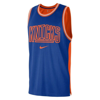 Shop Nike Blue/orange New York Knicks Courtside Versus Force Split Dna Performance Mesh Tank Top