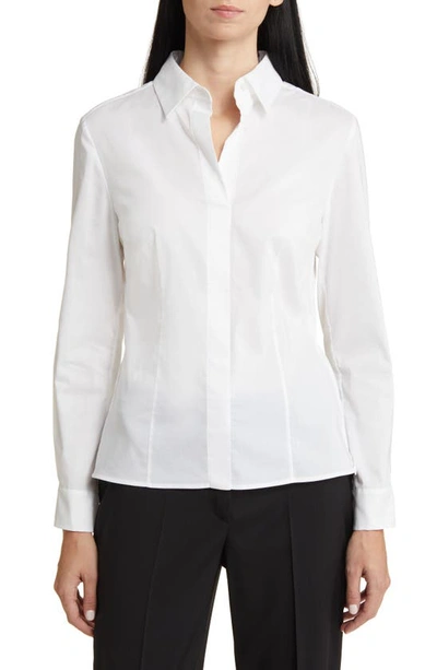 Hugo Boss Slim-fit Blouse In An Organic-cotton Blend In Bright White