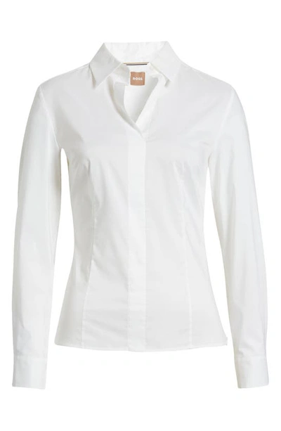 Shop Hugo Boss Bashinah Cotton Blend Blouse In Bright White