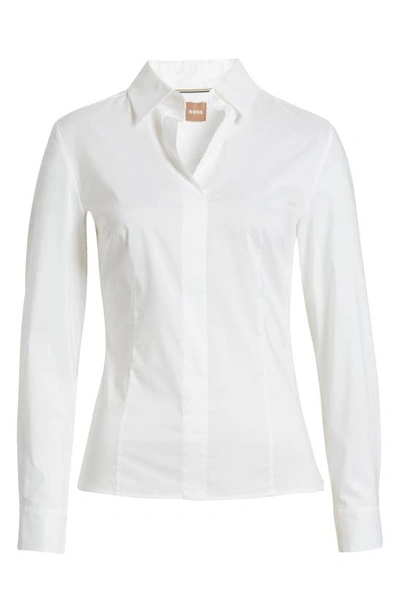 Hugo Boss Slim-fit Blouse In An Organic-cotton Blend In Bright White