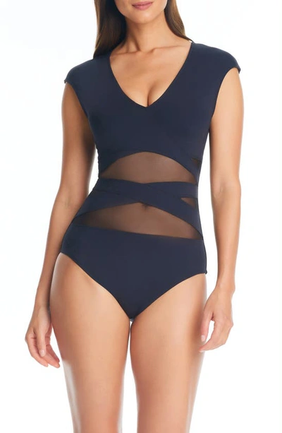 Shop Bleu By Rod Beattie Don't Mesh Cap Sleeve One-piece Swimsuit In Black