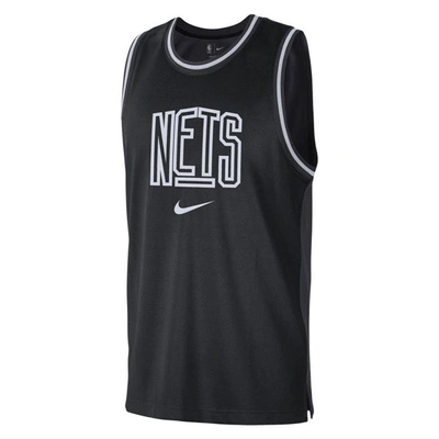Shop Nike Black/anthracite Brooklyn Nets Courtside Versus Force Split Dna Performance Mesh Tank Top