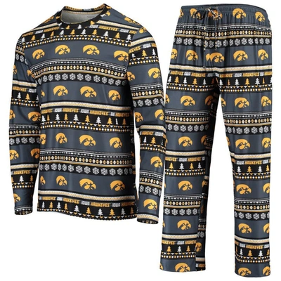 Shop Concepts Sport Black Iowa Hawkeyes Ugly Sweater Long Sleeve T-shirt And Pants Sleep Set
