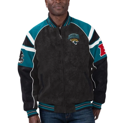 Shop G-iii Sports By Carl Banks Black Jacksonville Jaguars Faux Suede Raglan Full-zip Varsity Jacket
