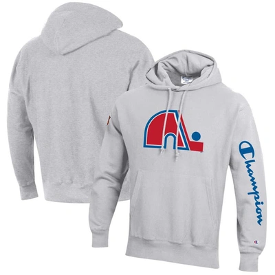 Shop Champion Heathered Gray Quebec Nordiques Reverse Weave Pullover Hoodie In Heather Gray