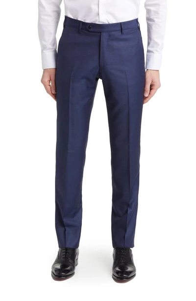 Shop Zanella Parker Classic Wool Sharkskin Dress Pants In Blue