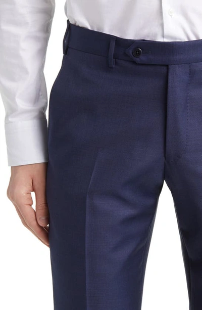 Zanella Parker Classic Wool Sharkskin Dress Pants In Blue