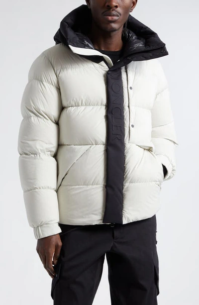 Shop Moncler Madeira Colorblock Hooded Short Down Puffer Jacket In Gray