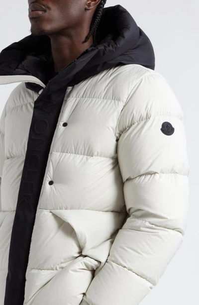 Shop Moncler Madeira Colorblock Hooded Short Down Puffer Jacket In Gray