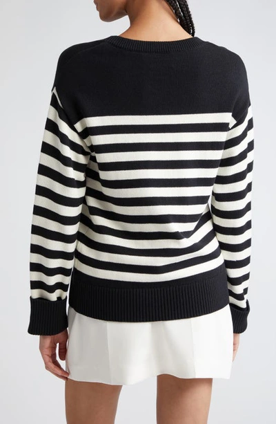 Shop Cinq À Sept Paris Is Love Sequin Stripe Cotton Blend Sweater In Black/ Ivory