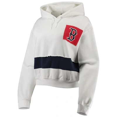 Shop Refried Apparel White/navy Boston Red Sox Cropped Pullover Hoodie