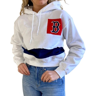 Shop Refried Apparel White/navy Boston Red Sox Cropped Pullover Hoodie