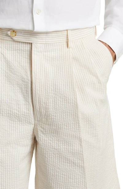 Shop Berle Seersucker Shorts In Tan