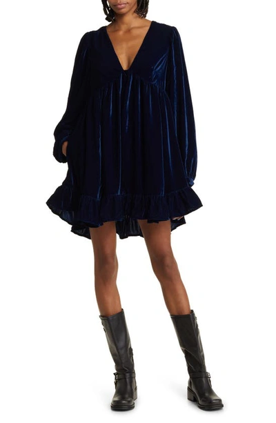 Shop Free People Estella Long Sleeve Velvet Minidress In Oceana