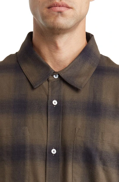 Shop Frame Plaid Cotton Flannel Button-up Shirt In Khaki Green Plaid