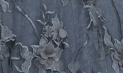 Dress The Population Sidney V-neck A-line Lace Floral Appliqué Gown In Steel