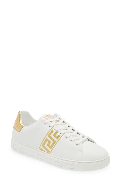 Versace White Leather Greca Sneakers In 2w110-white Gold