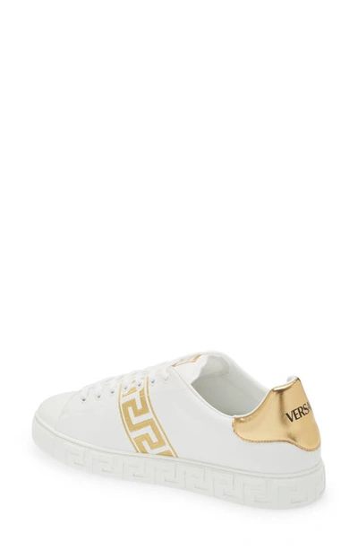 Versace White Leather Greca Sneakers In 2w110-white Gold