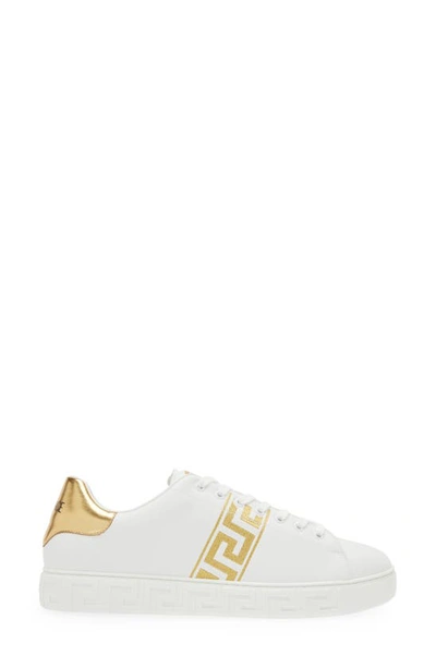 Versace White Leather Greca Sneakers In 2w110-white Gold