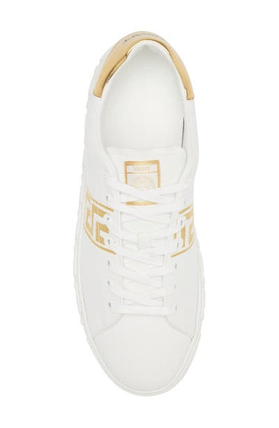 Versace White Leather Greca Sneakers In 2w110-white Gold