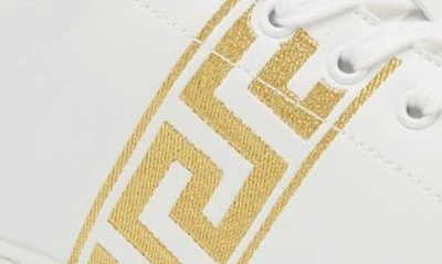 Versace White Leather Greca Sneakers In 2w110-white Gold