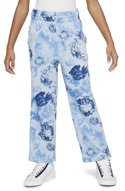 Shop Nike Kids' Club French Terry Wide Leg Pants In Light Armory Blue/ White