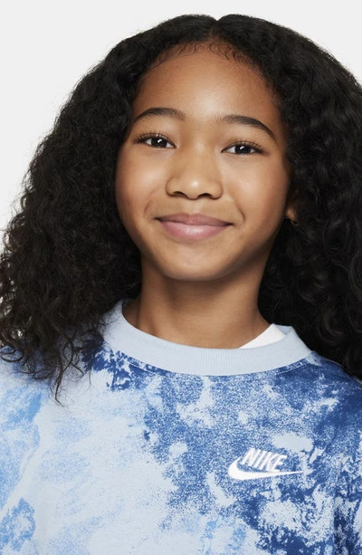 Shop Nike Kids' Club Fleece Oversize French Terry Sweatshirt In Light Armory Blue/ White