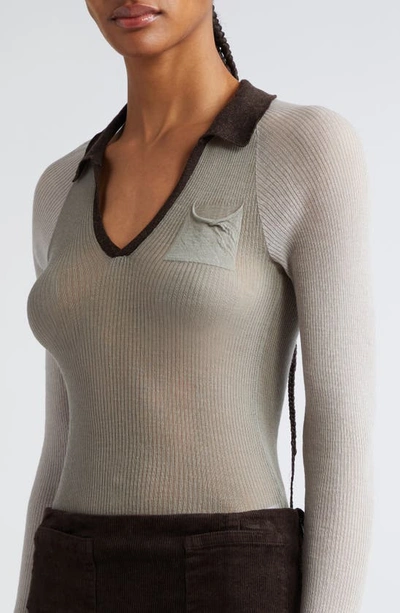Paloma Wool Torrentbo Colorblock Johnny Collar Crop Polo In Grey