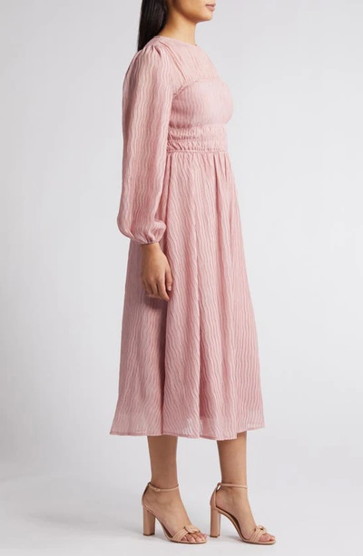 Shop Zoe And Claire Shirred Long Sleeve Midi Dress In Blush