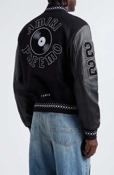 Amiri Eagle-patch Wool-blend And Leather Varsity Jacket In Black