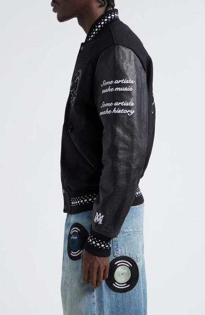 Amiri Eagle-patch Wool-blend And Leather Varsity Jacket In Black