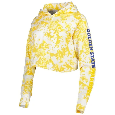 Shop Lusso Gold/white Golden State Warriors Maia Tri-blend Cropped Quarter-zip Top