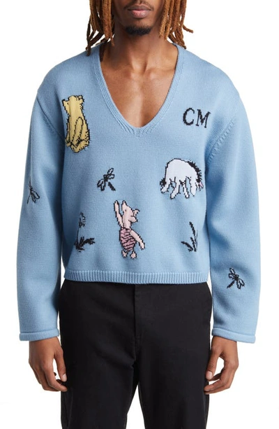 Shop Connor Mcknight X Disney Winnie The Pooh Intarsia Merino Wool Sweater In Blue