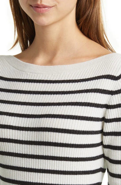 Shop Frame Stripe Boat Neck Wool, Cashmere & Silk Rib Sweater In Black/white Multi