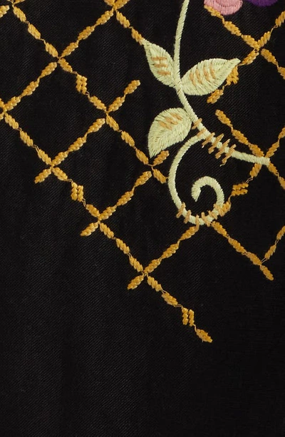Shop Bode Floral Pinwheel Embroidered Linen Camp Shirt In Black Multi