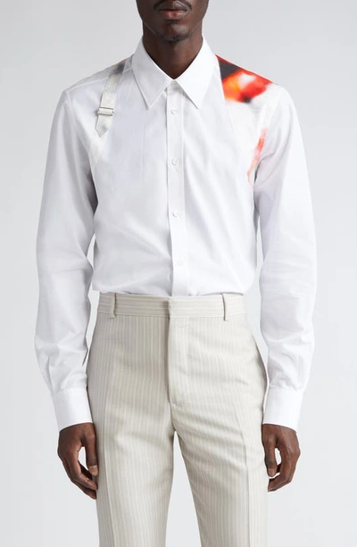 Shop Alexander Mcqueen Harness Print Cotton Button-up Shirt In Opticalwhite