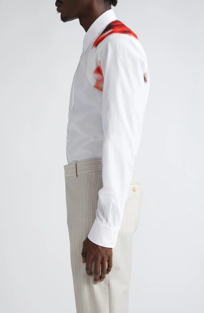 Shop Alexander Mcqueen Harness Print Cotton Button-up Shirt In Opticalwhite