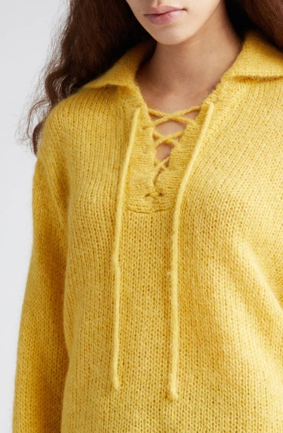 Shop Bode Alpine Tie Neck Sweater In Yellow
