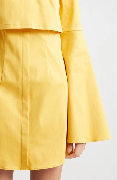 Shop Aliétte Collared Long Sleeve Cotton Blend Dress In Marigold