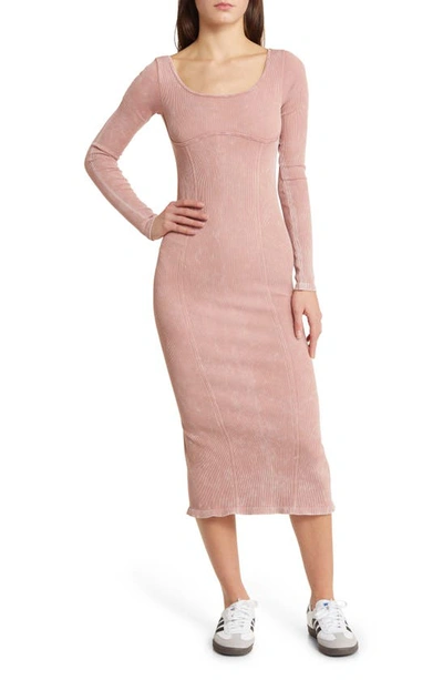 Shop Bdg Urban Outfitters Long Sleeve Rib Sweater Dress In Rose