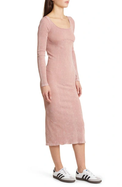 Shop Bdg Urban Outfitters Long Sleeve Rib Sweater Dress In Rose