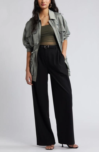 Open Edit Ruched Mesh Camisole In Green City