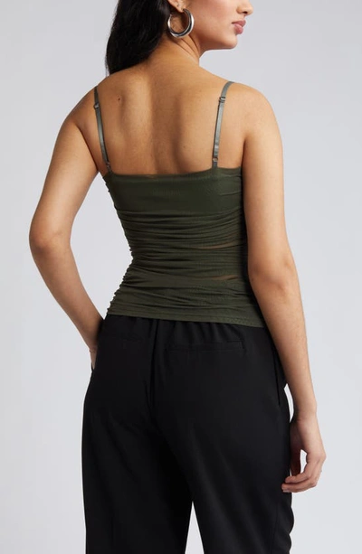 Open Edit Ruched Mesh Camisole In Green City