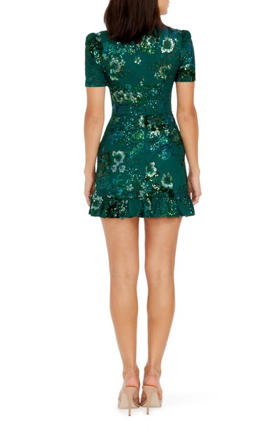 Shop Dress The Population Brittany Sequin Embroidered Cocktail Minidress In Deep Emerald Multi
