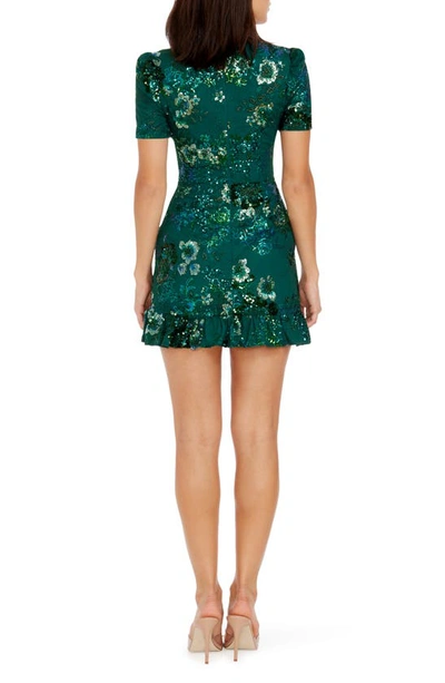 Dress The Population Brittany Sequin Embroidered Cocktail Minidress In Deep Emerald Multi