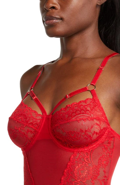 Coquette Lace & Mesh Teddy In Red
