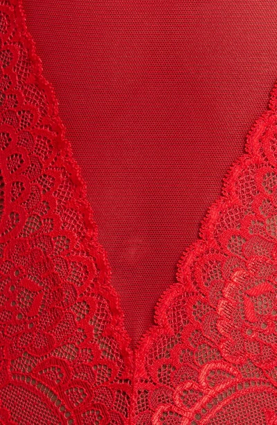 Coquette Lace & Mesh Teddy In Red