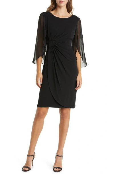 Shop Connected Apparel Sheer Sleeve Dress In Black